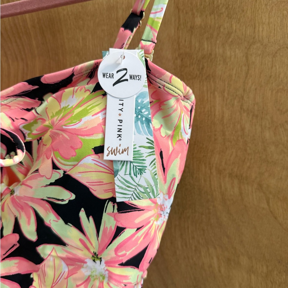 Celebrity Pink Floral One Piece Swimsuit - Pink and Green - Picture 3 of 4